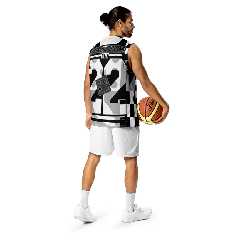Lion Of Judah God Design Recycled unisex Black & Grey Design basketball jersey