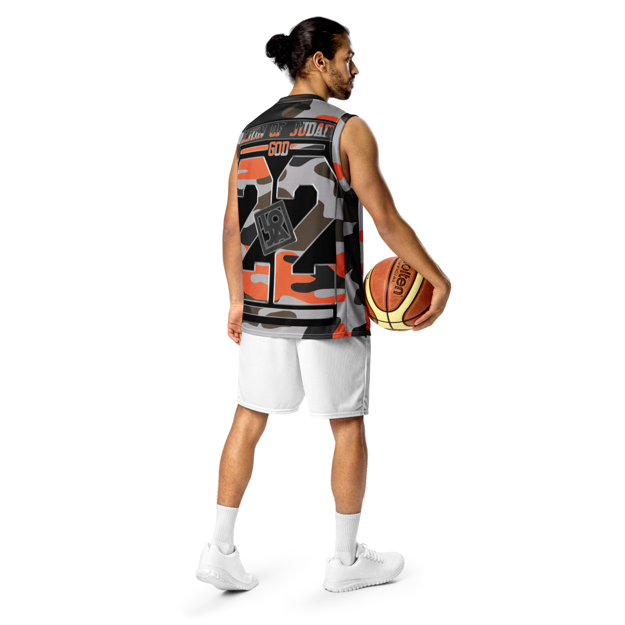 Lion Of Judah God Design Recycled unisex Orange Black & Brown Camouflage Design basketball jersey
