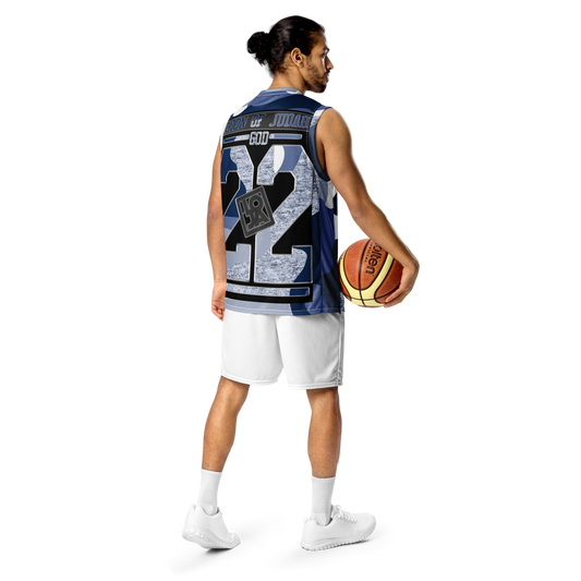 Lion Of Judah God Design Recycled unisex Blue White & Grey Camouflage Design basketball jersey