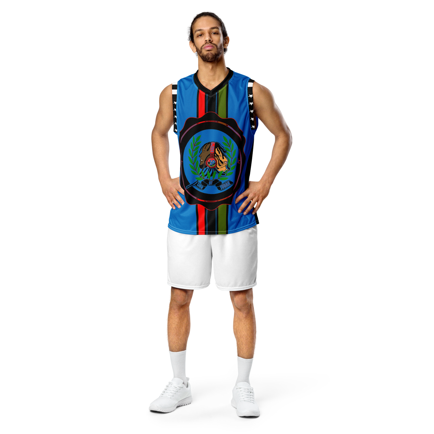 Lion Of Judah GOD Recycle Blue & Black unisex basketball jersey