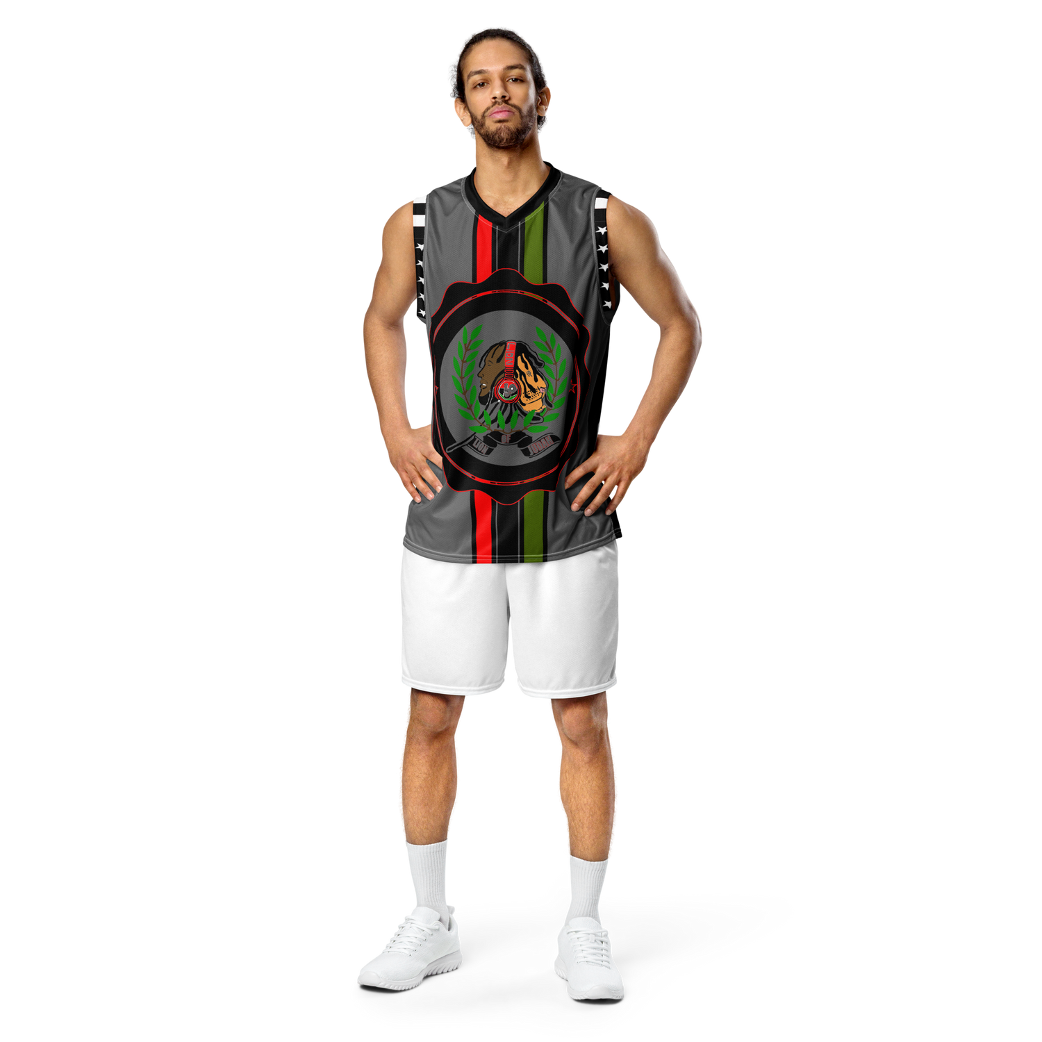 Lion Of Judah GOD Recycled Grey & Black unisex basketball jersey