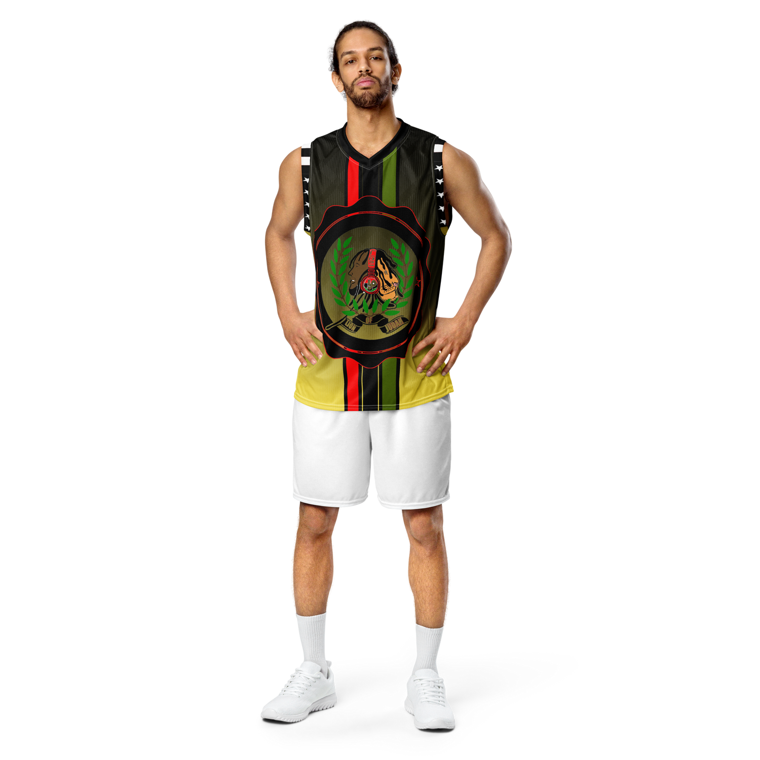 Lion Of Judah GOD Recycled Black to fade to Yellow unisex basketball jersey