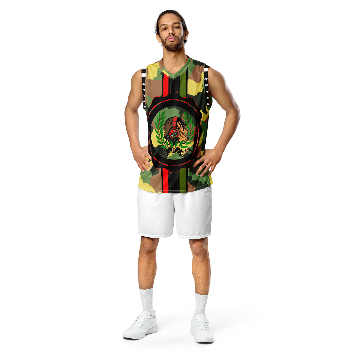 Lion Of Judah GOD Camo Design Recycled unisex basketball jersey