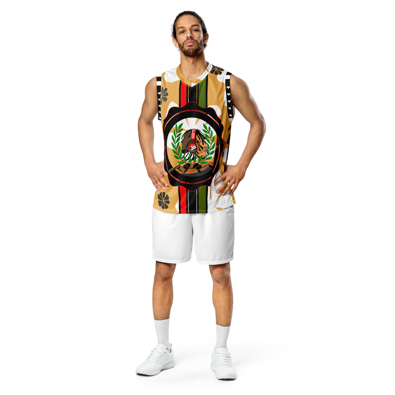 Lion Of Judah GOD Orange Flowers Design Recycled unisex basketball jersey