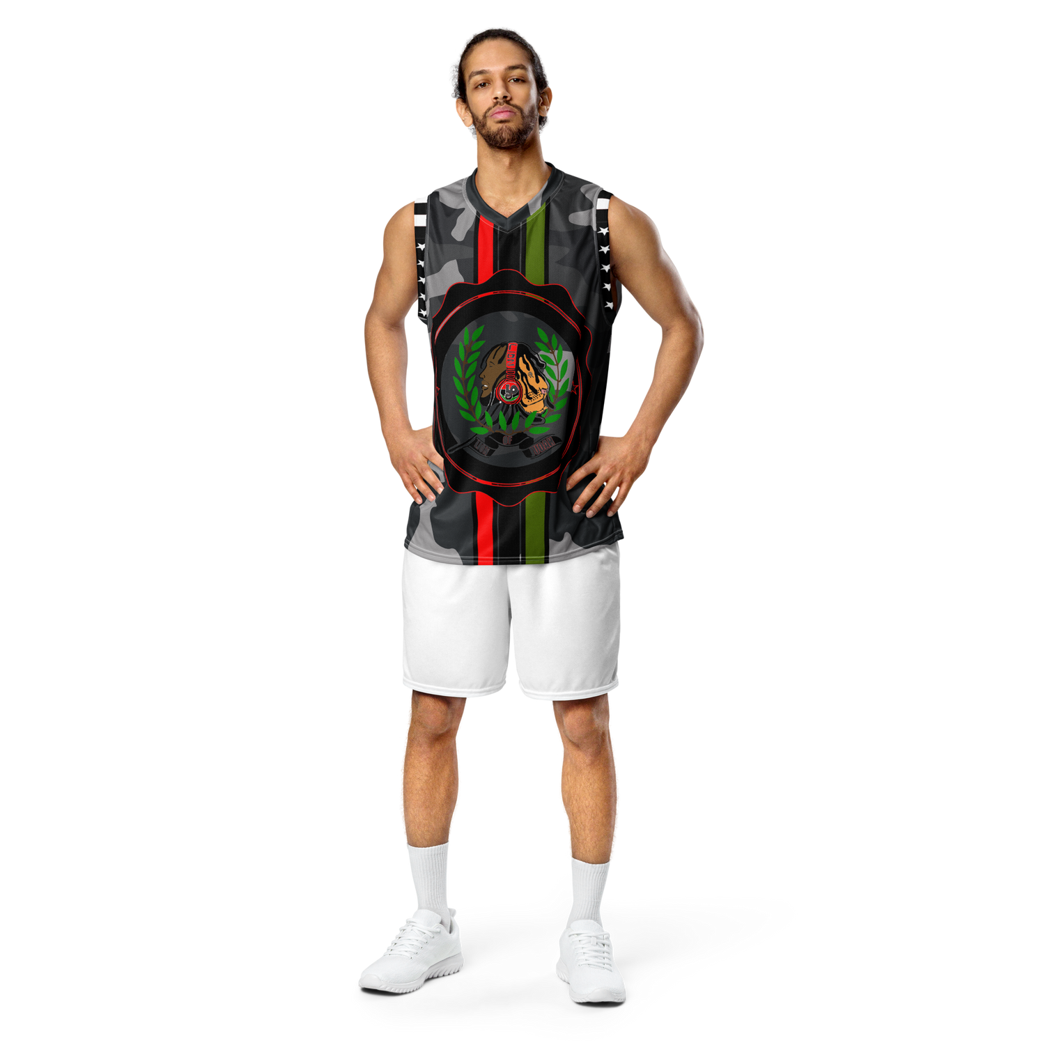 Lion Of Judah GOD Black & Grey Camo Design Pattern Recycled unisex basketball jersey
