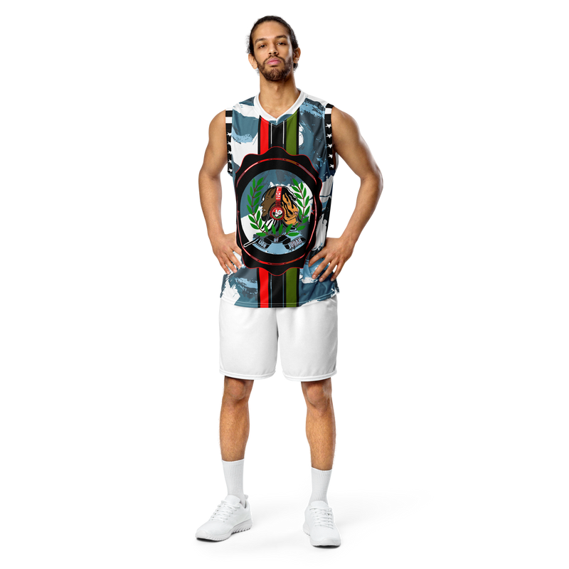 Lion Of Judah GOD Color Blue & White Pattern Recycled unisex basketball jersey