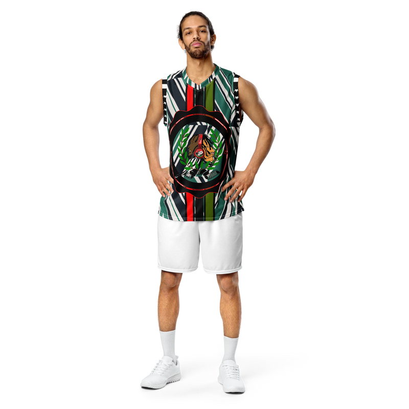 Lion Of Judah GOD Green White & Black Stripe Design Pattern Recycled unisex basketball jersey