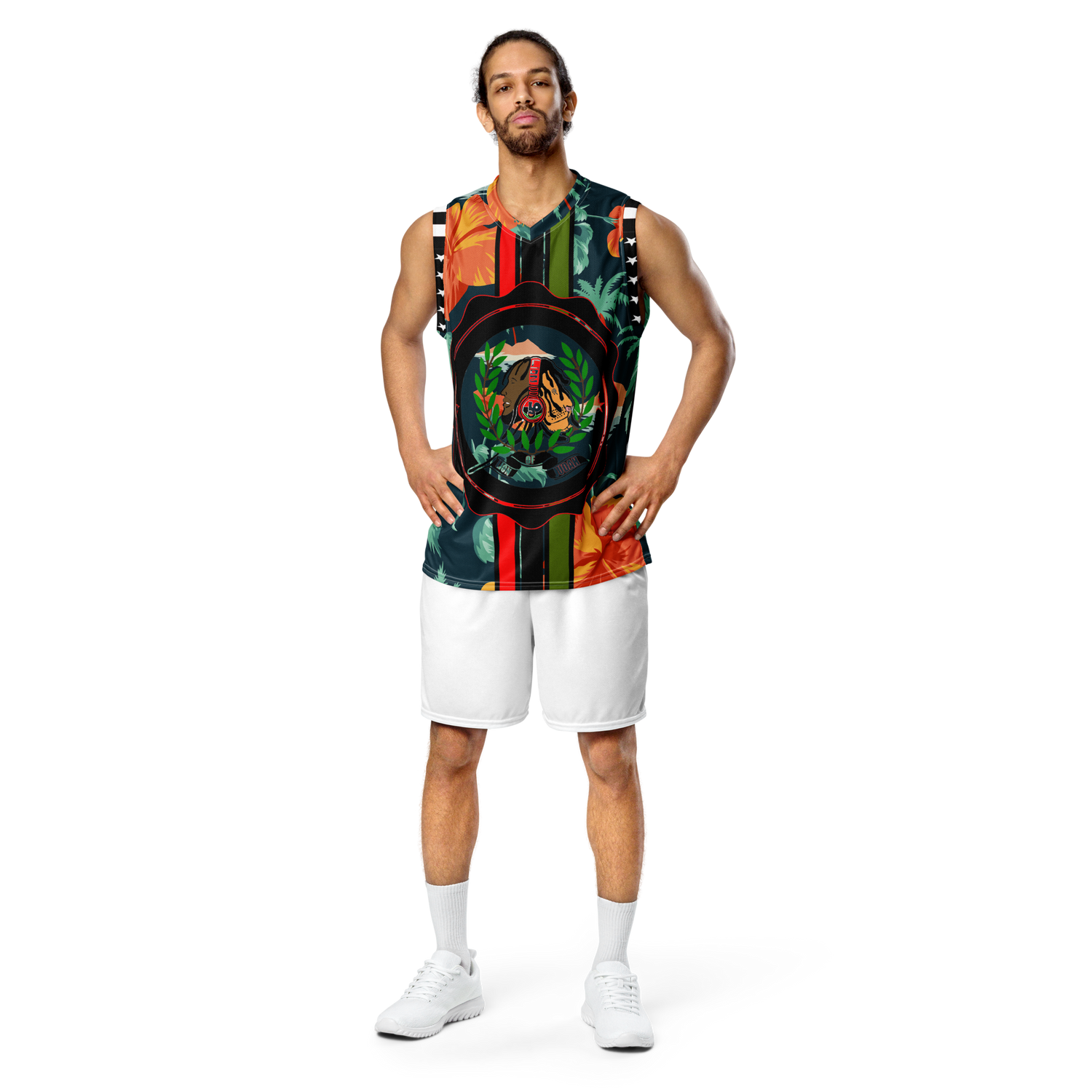Lion Of Judah GOD flower Design Recycled unisex basketball jersey