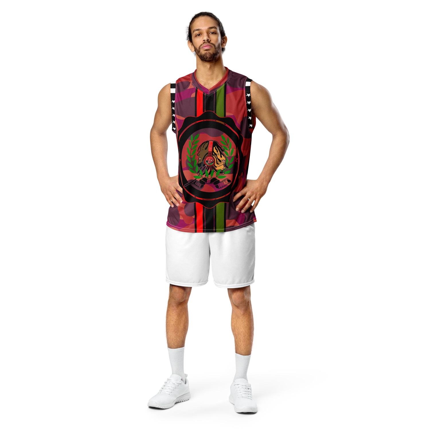 Lion Of Judah GOD Purple, Light Orange & Dark Orange Dark Pink Camo Design Recycled unisex basketball jersey