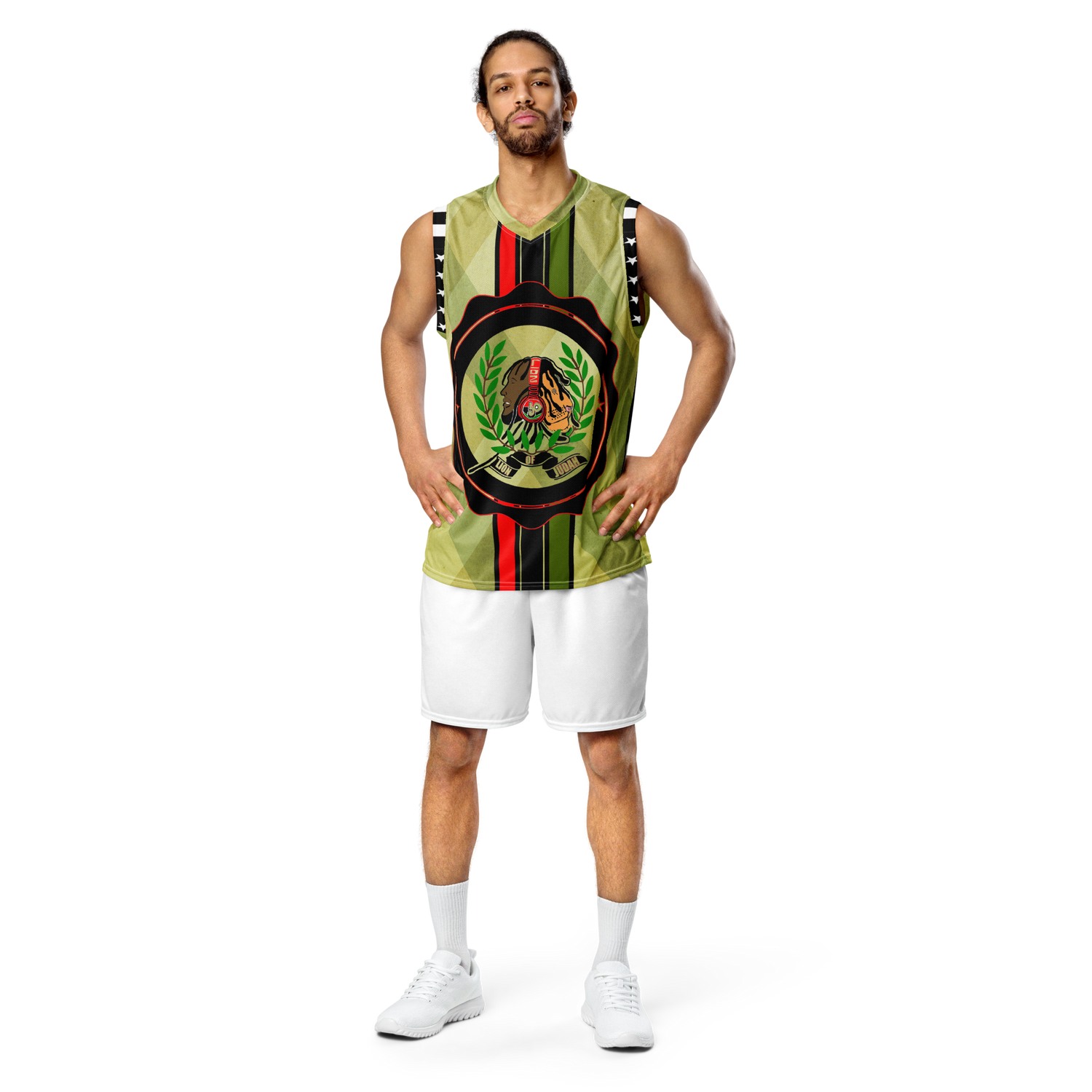 Lion Of Judah GOD Light Green Pattern Design Recycled unisex basketball jersey