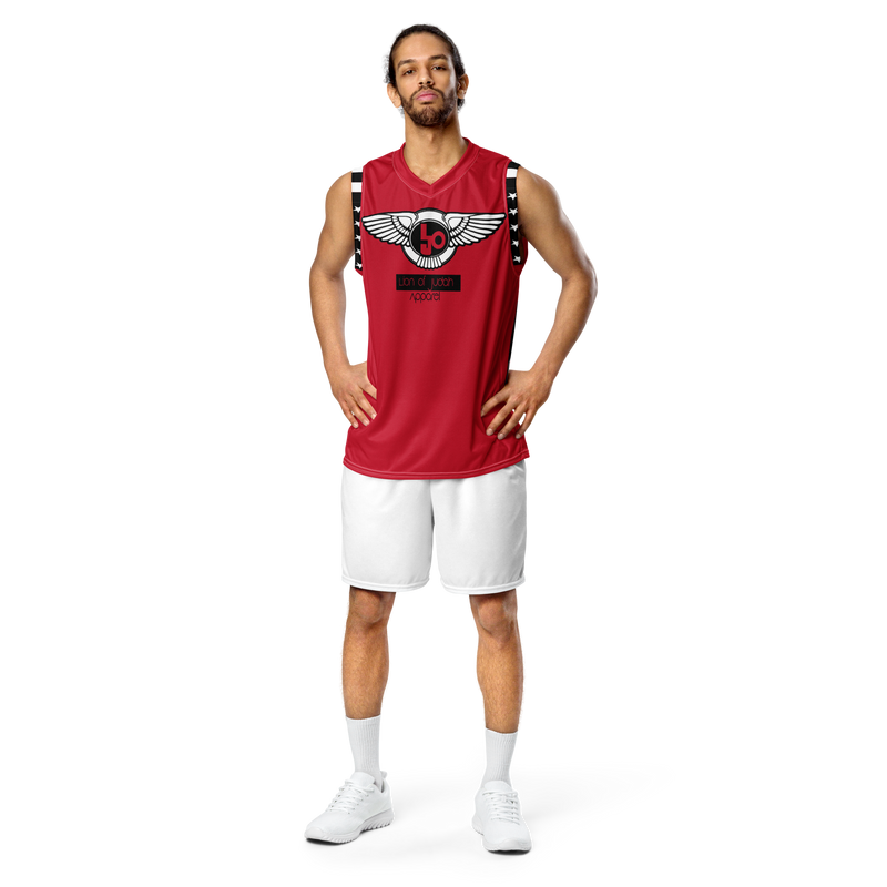 Lion Of Judah Wingz Design Recycled unisex Red basketball jersey