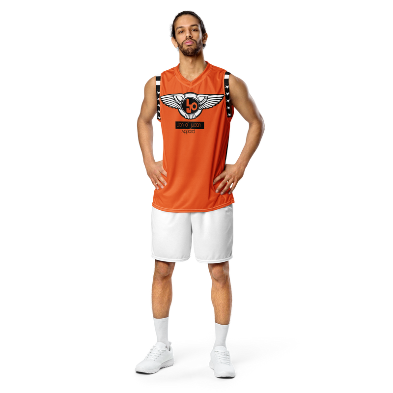 Lion Of Judah Wingz Design Recycled unisex Orange basketball jersey