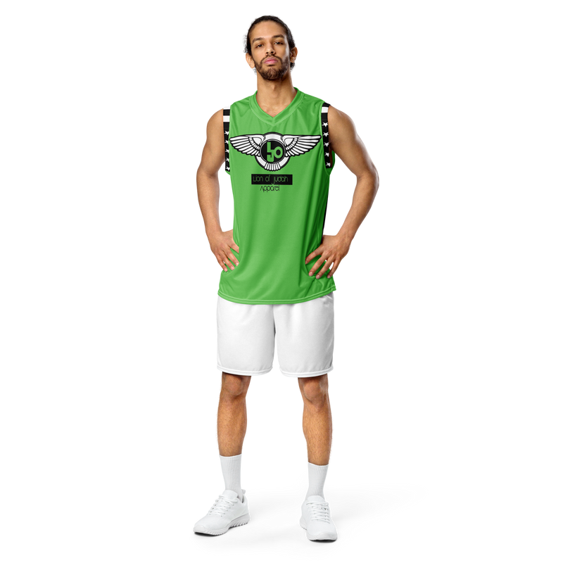 Lion Of Judah Wingz Design Recycled unisex Green basketball jersey