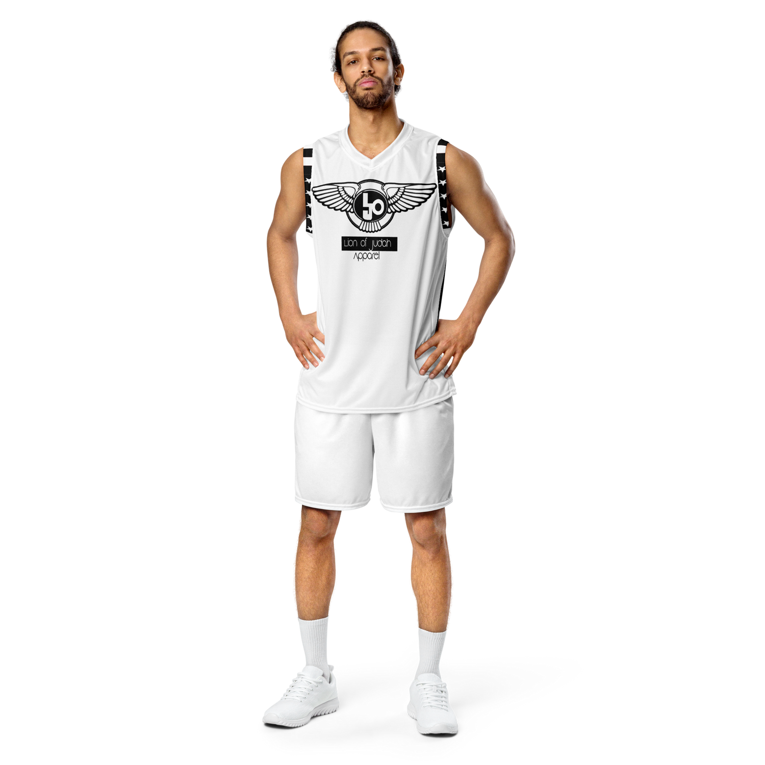 Lion Of Judah Wingz Design Recycled unisex White basketball jersey