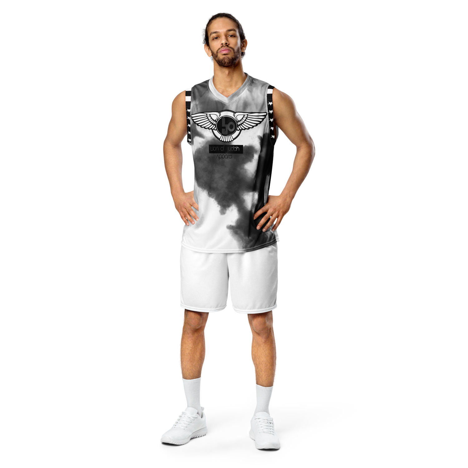 Lion Of Judah Wingz Design Recycled unisex Black watercolor basketball jersey