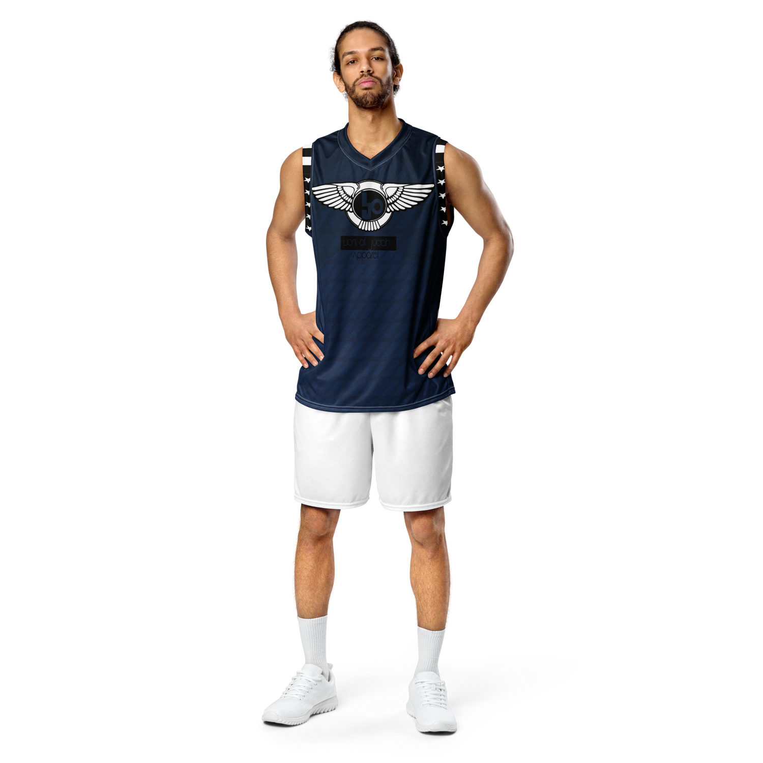 Lion Of Judah Wingz Design Recycled unisex Geometric Navy Blue Design basketball jersey