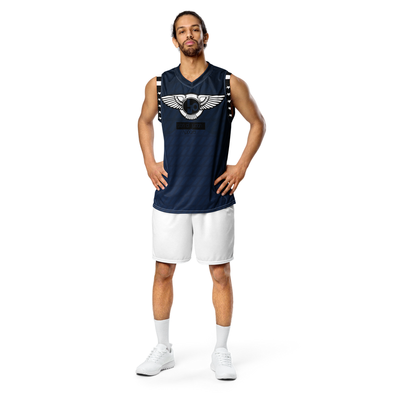 Lion Of Judah Wingz Design Recycled unisex Geometric Navy Blue Design basketball jersey