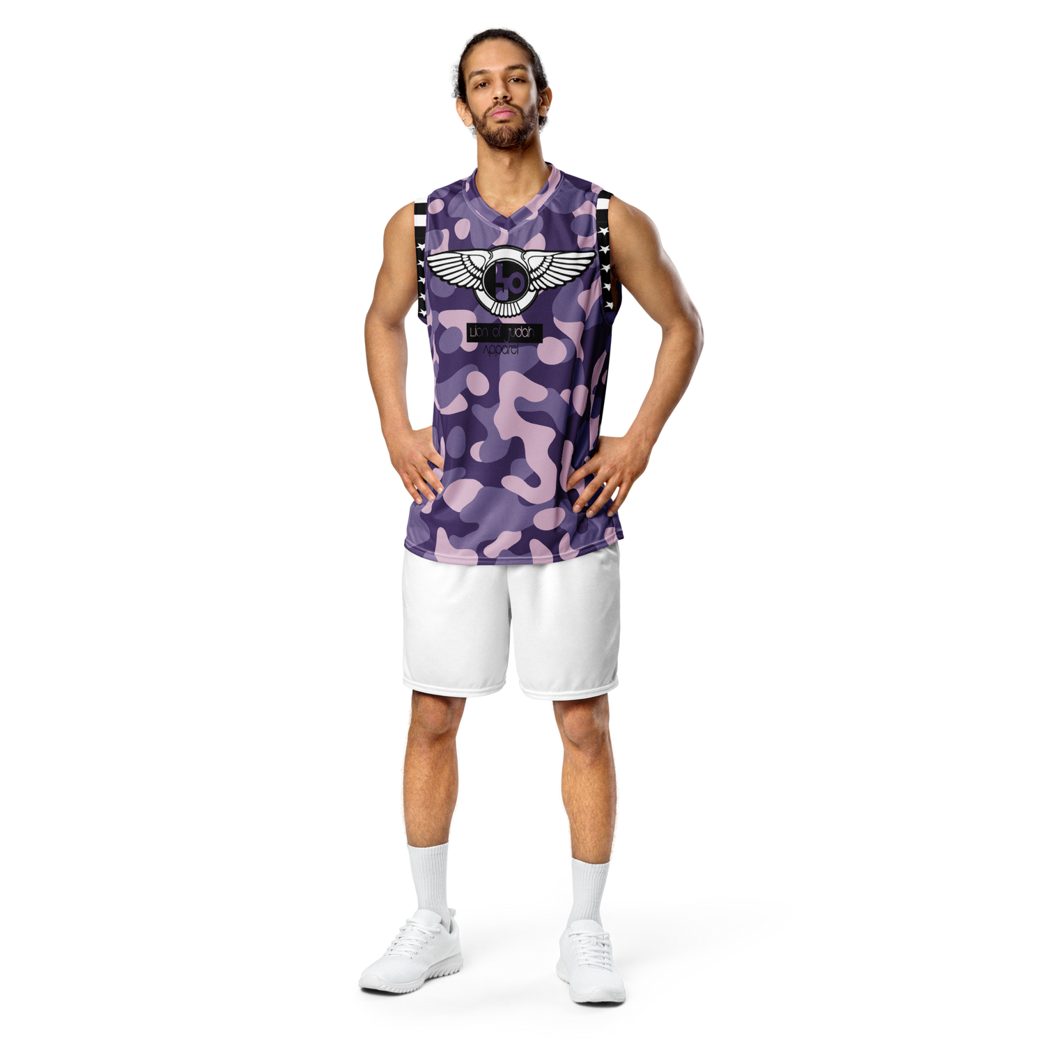 Lion Of Judah Wingz Design Recycled unisex Purple camouflage Design basketball jersey