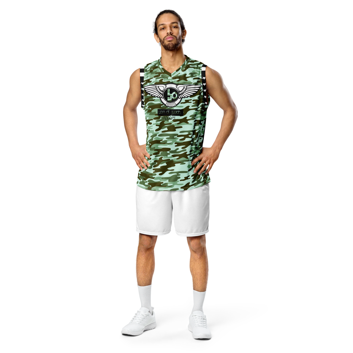 Lion Of Judah Wingz Design Recycled unisex Green Camouflage Design basketball jersey