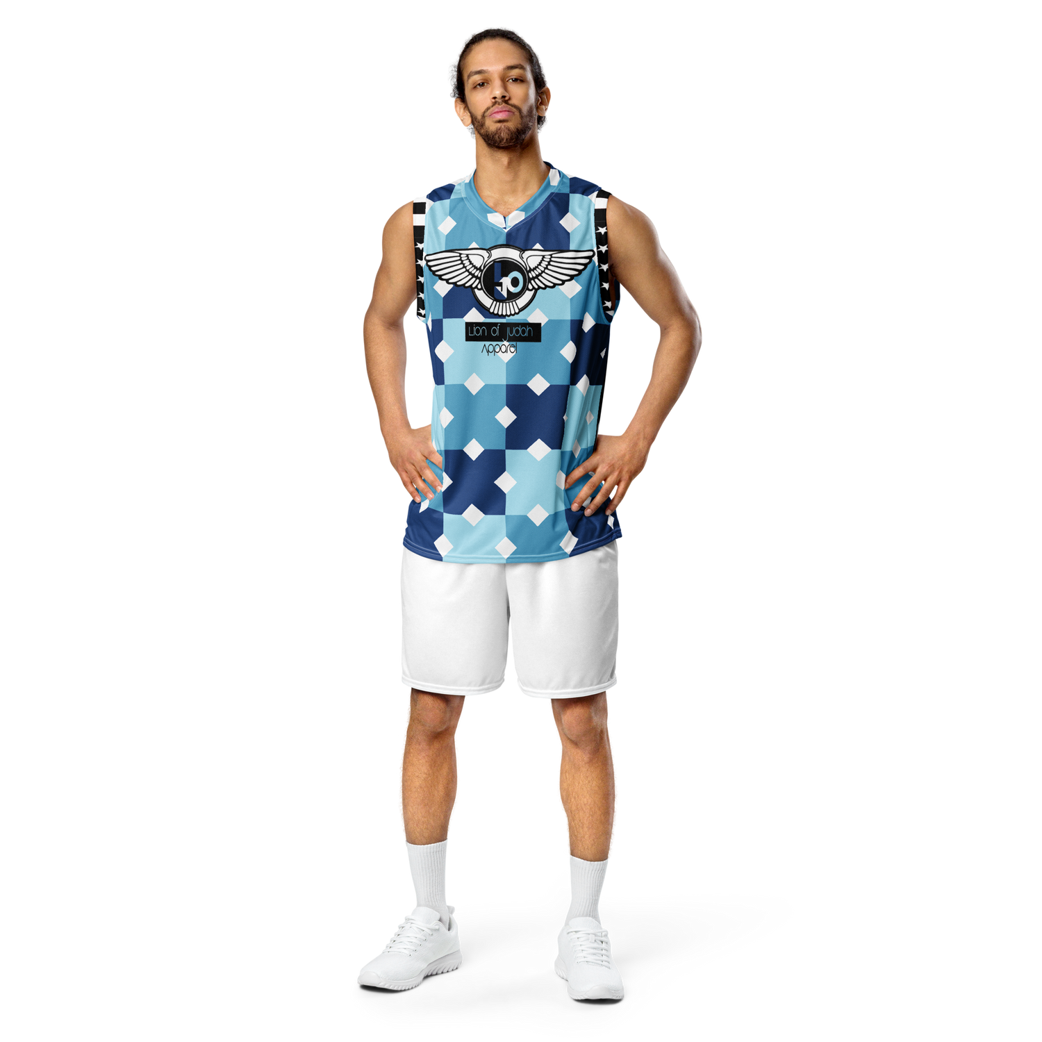 Lion Of Judah Wingz Design Recycled unisex Blue Geometric Design basketball jersey