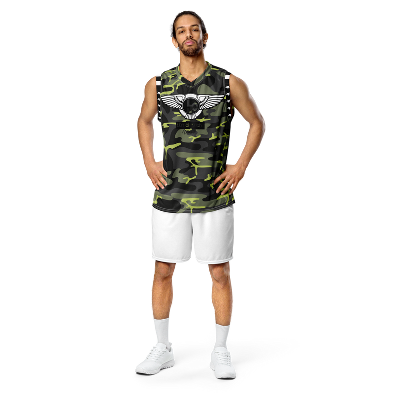 Lion Of Judah Wingz Design Recycled unisex Black & Green Camouflage Design basketball jersey