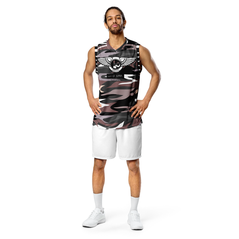 Lion Of Judah Wingz Design Recycled unisex Black & Brown Camouflage Design basketball jersey