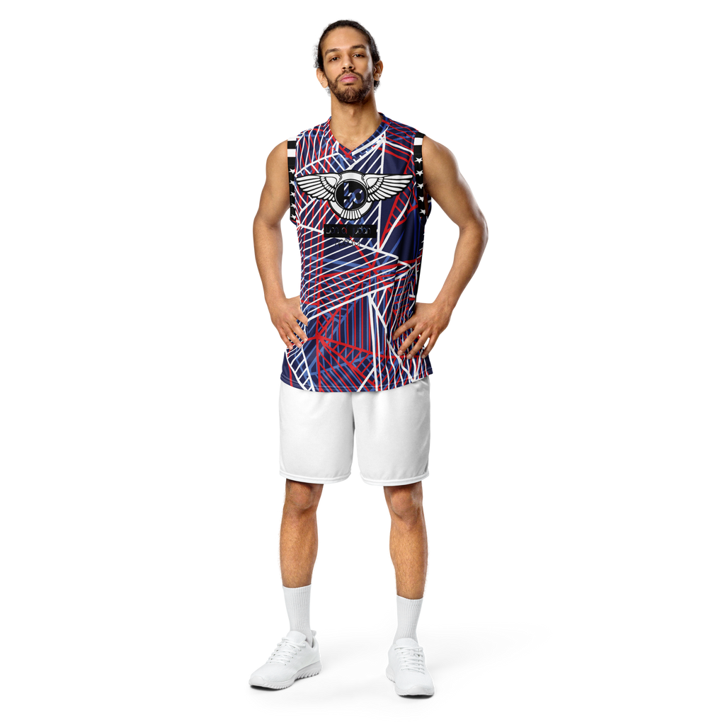 Lion Of Judah Wingz Design Recycled unisex Red White & Blue Design basketball jersey