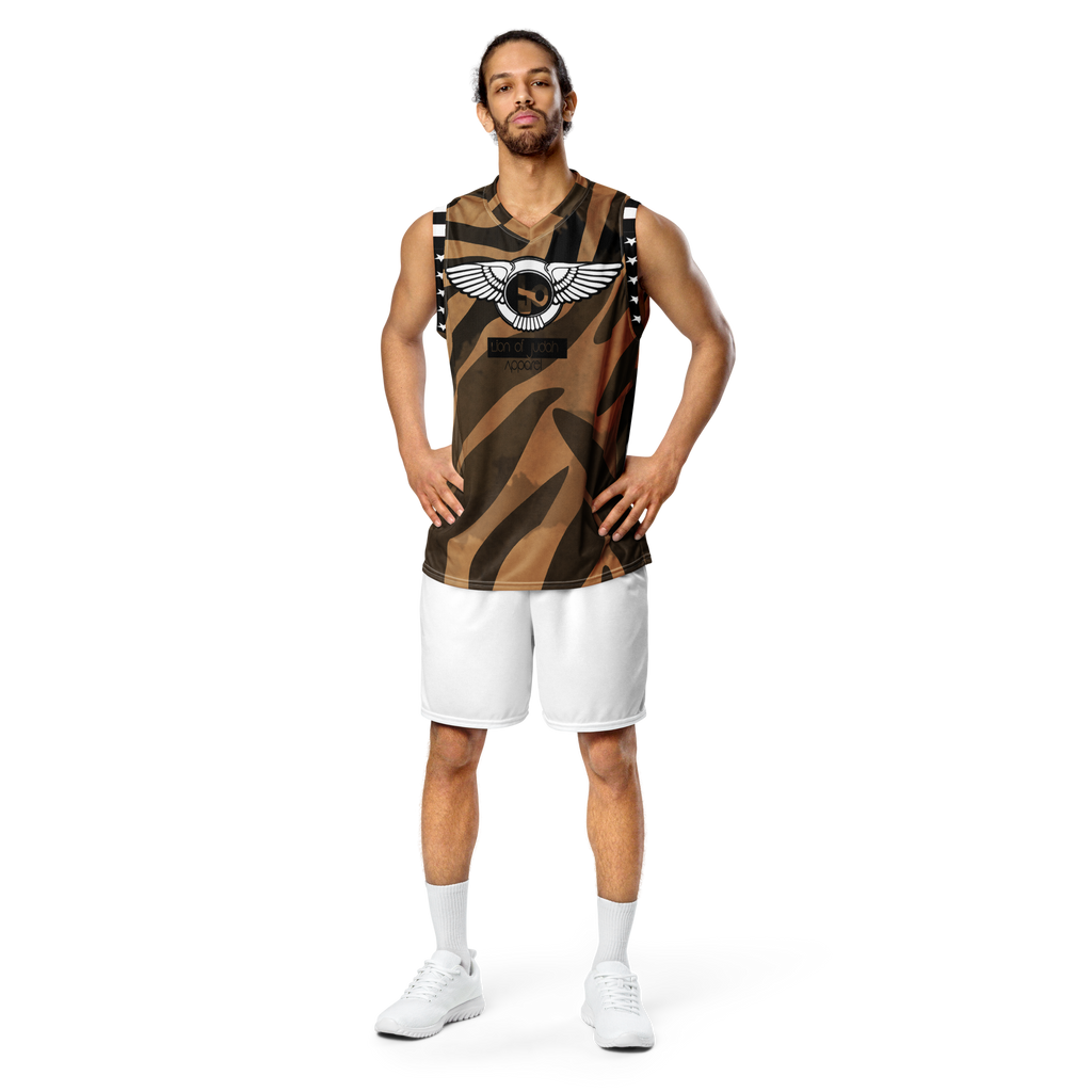Lion Of Judah Wingz Design Recycled unisex Light Brown Design basketball jersey