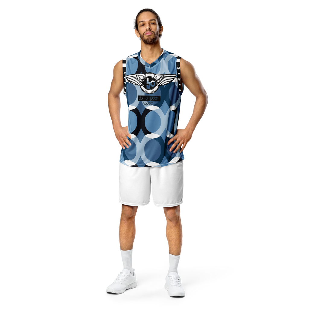 Lion Of Judah Wingz Design Recycled unisex Blue Pattern Design basketball jersey