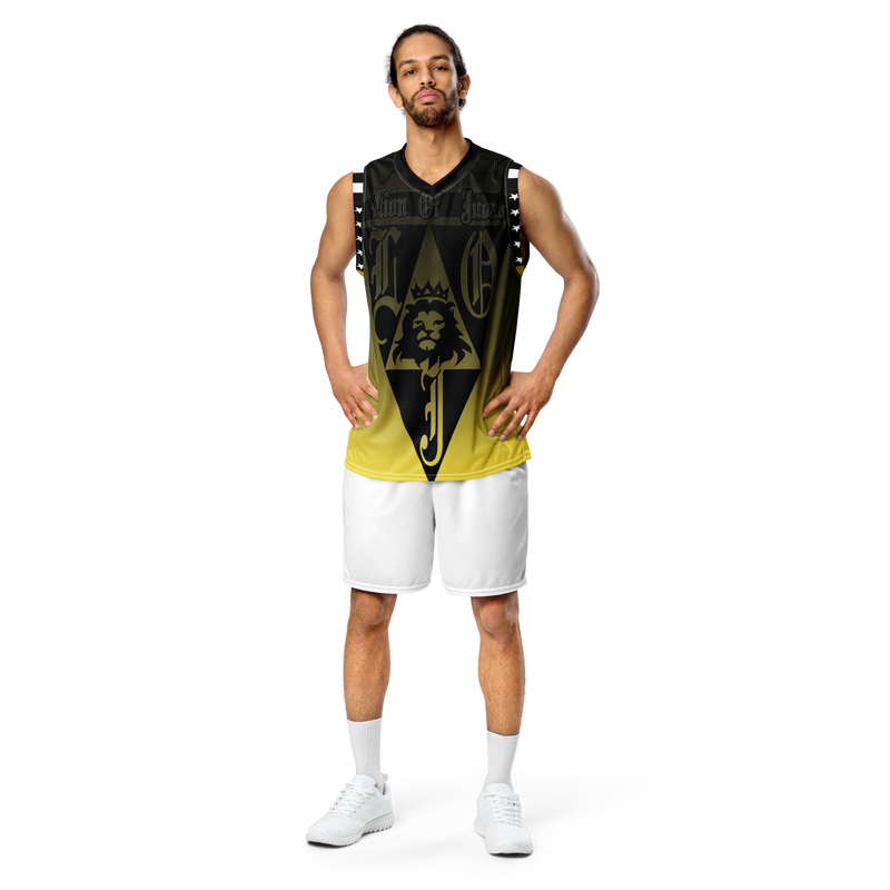 Lion Of Judah God Design Recycled unisex Black & Yellow fade basketball jersey