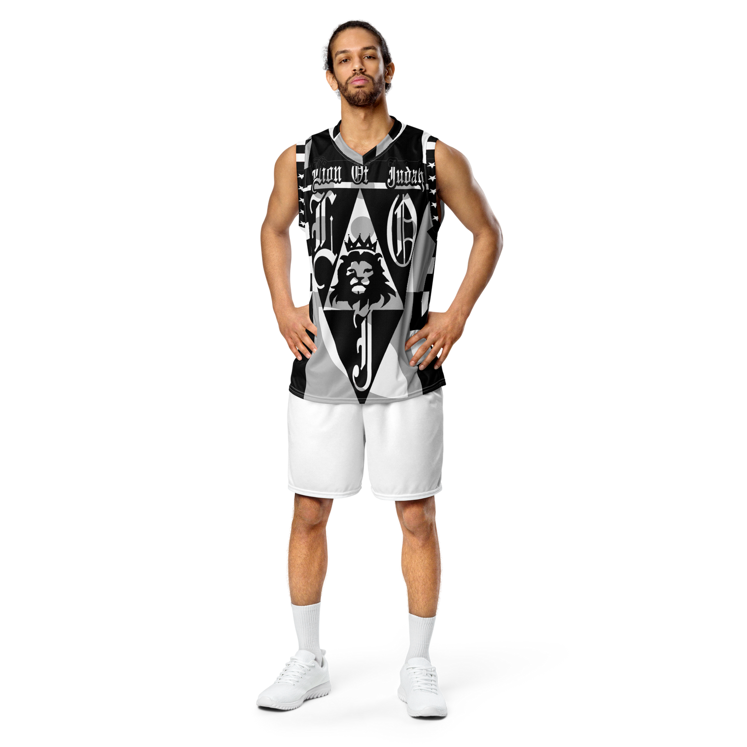 Lion Of Judah God Design Recycled unisex Black & Grey Design basketball jersey