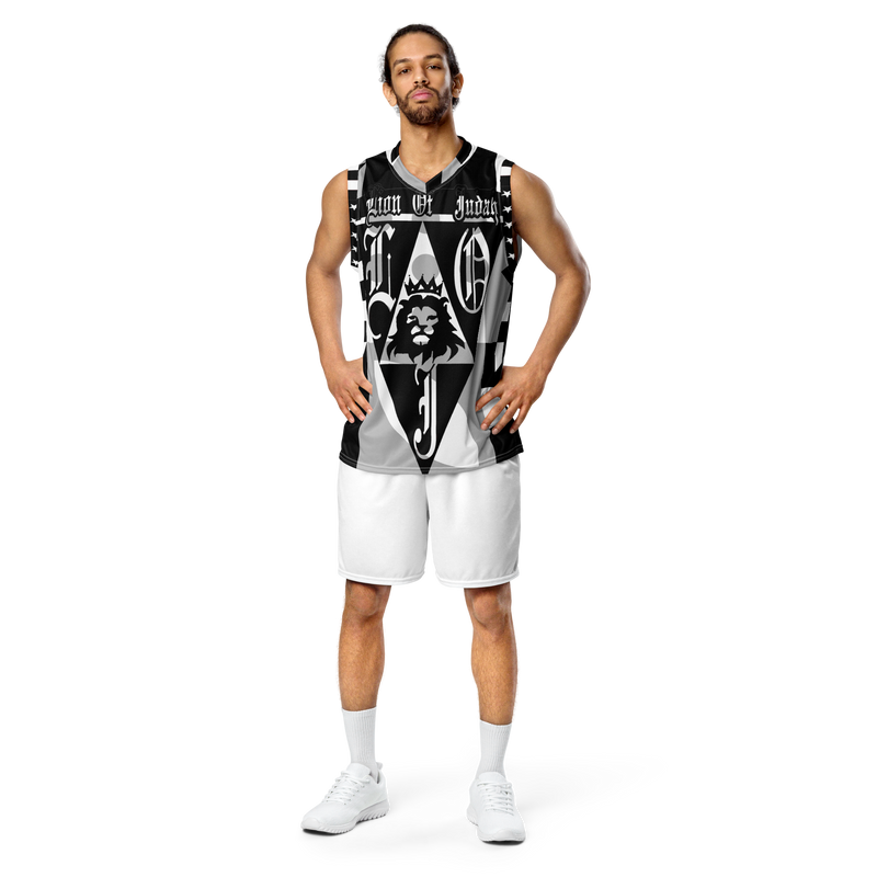 Lion Of Judah God Design Recycled unisex Black & Grey Design basketball jersey