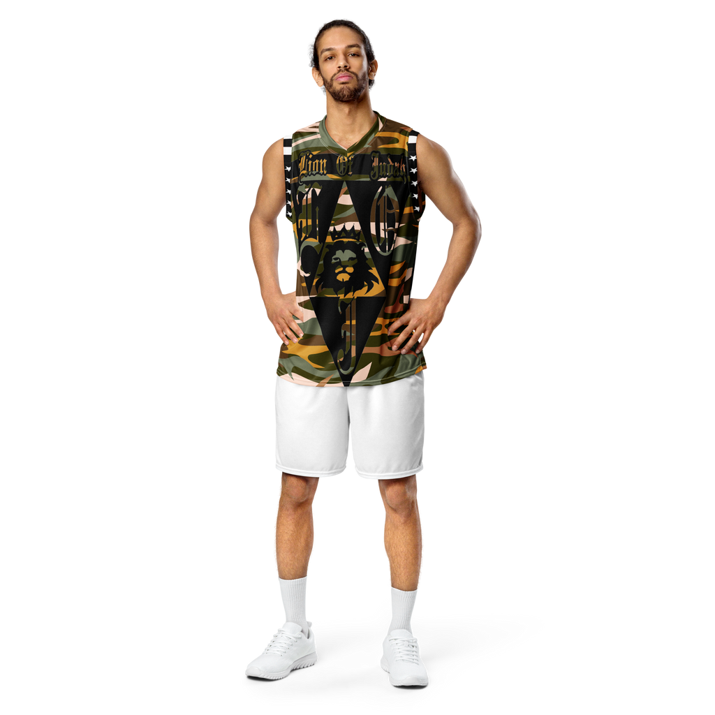 Lion Of Judah God Design Recycled unisex Green & Orange Camouflage Design basketball jersey