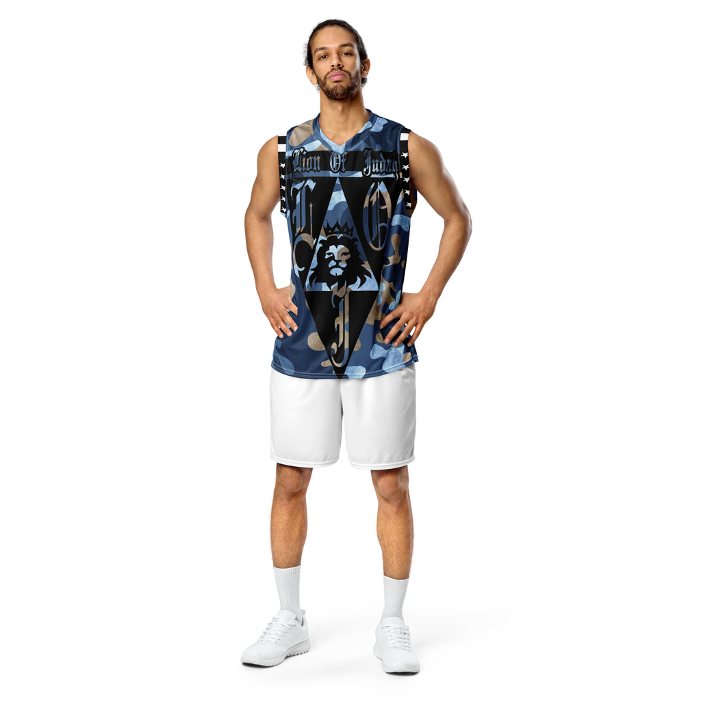 Lion Of Judah God Design Recycled unisex Dark Blue & Light Blue Camouflage Design basketball jersey