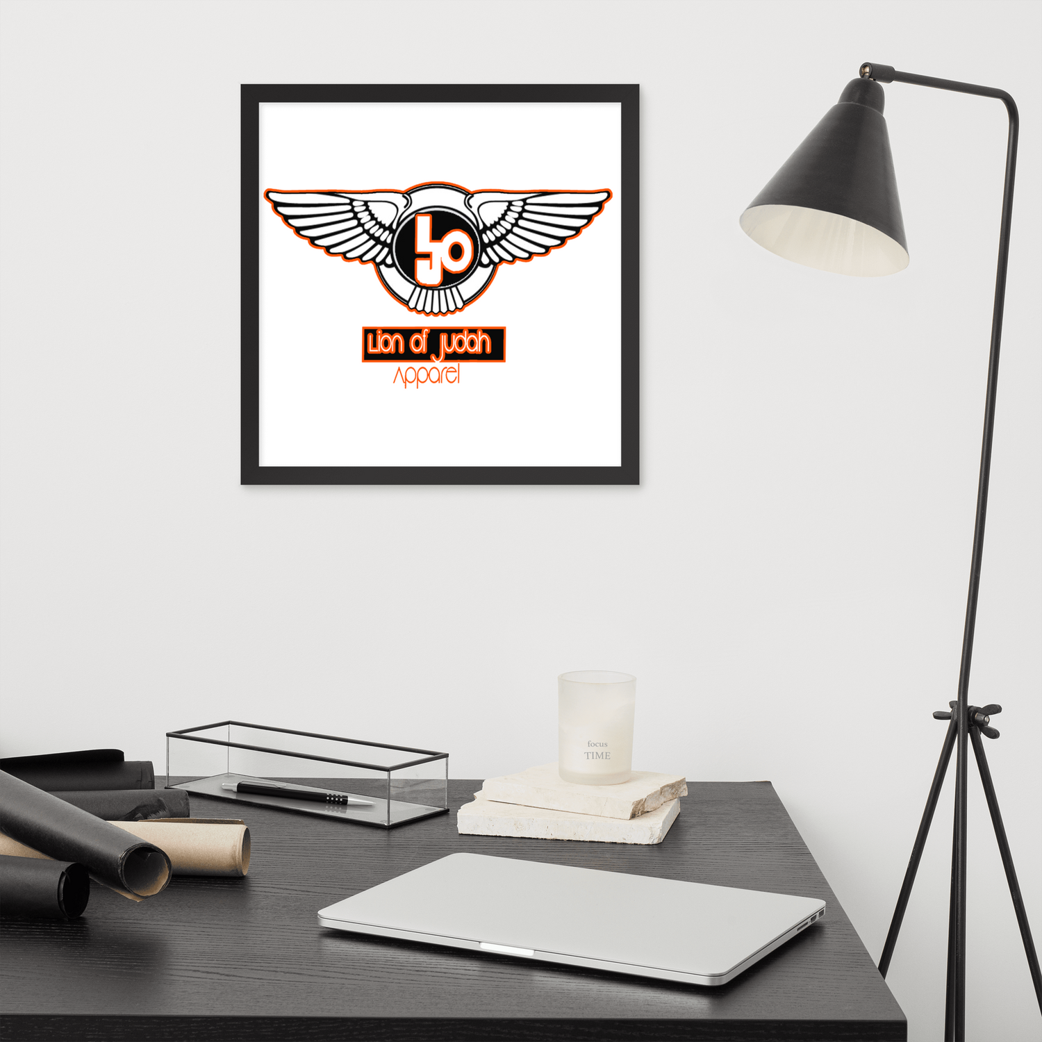 Lion Of Judah Orange logo Design Framed poster