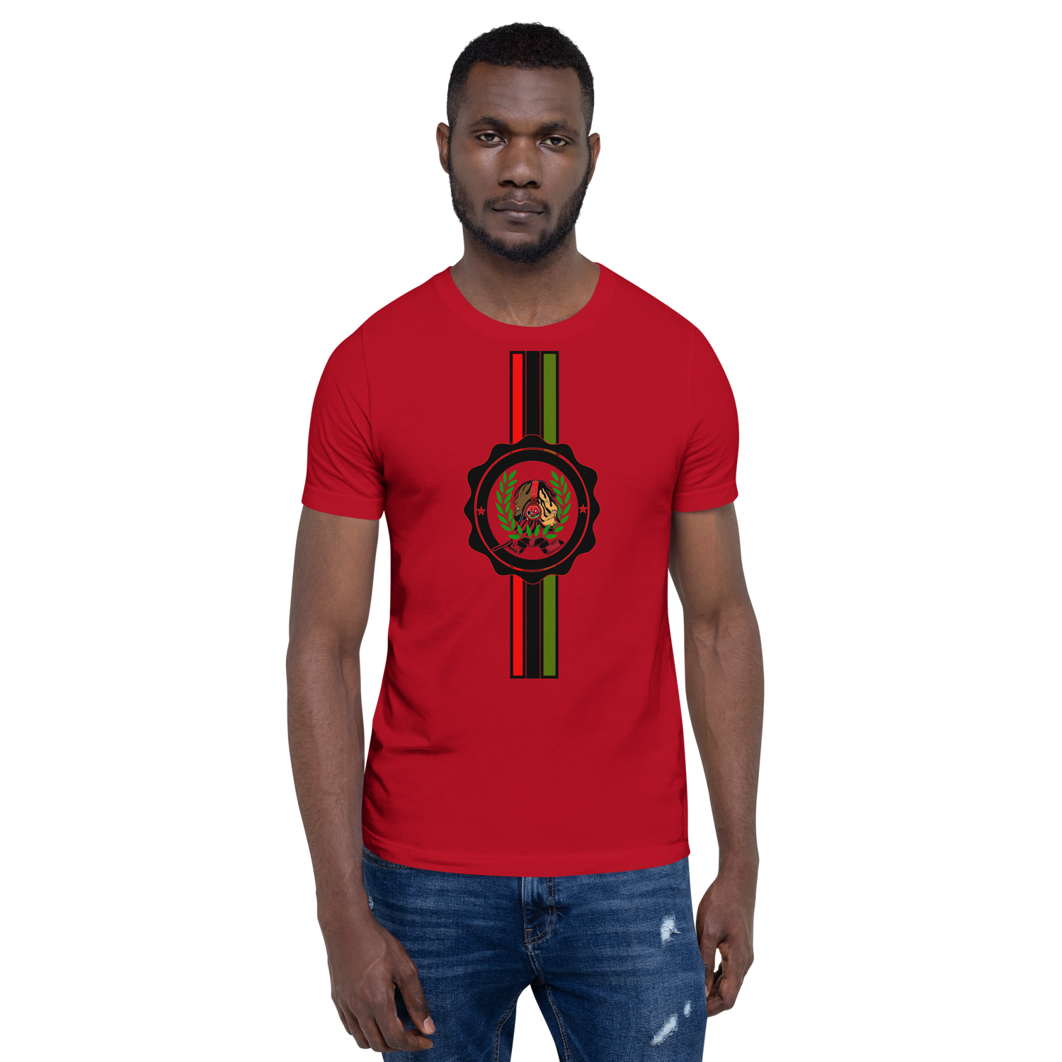 Lion of Judah God V.2 Men’s Red windbreaker & Lion Of Judah God V.2 All over print Red unisex wide leg pants & Lion of Judah God V.2 Unisex t-shirt Bundle