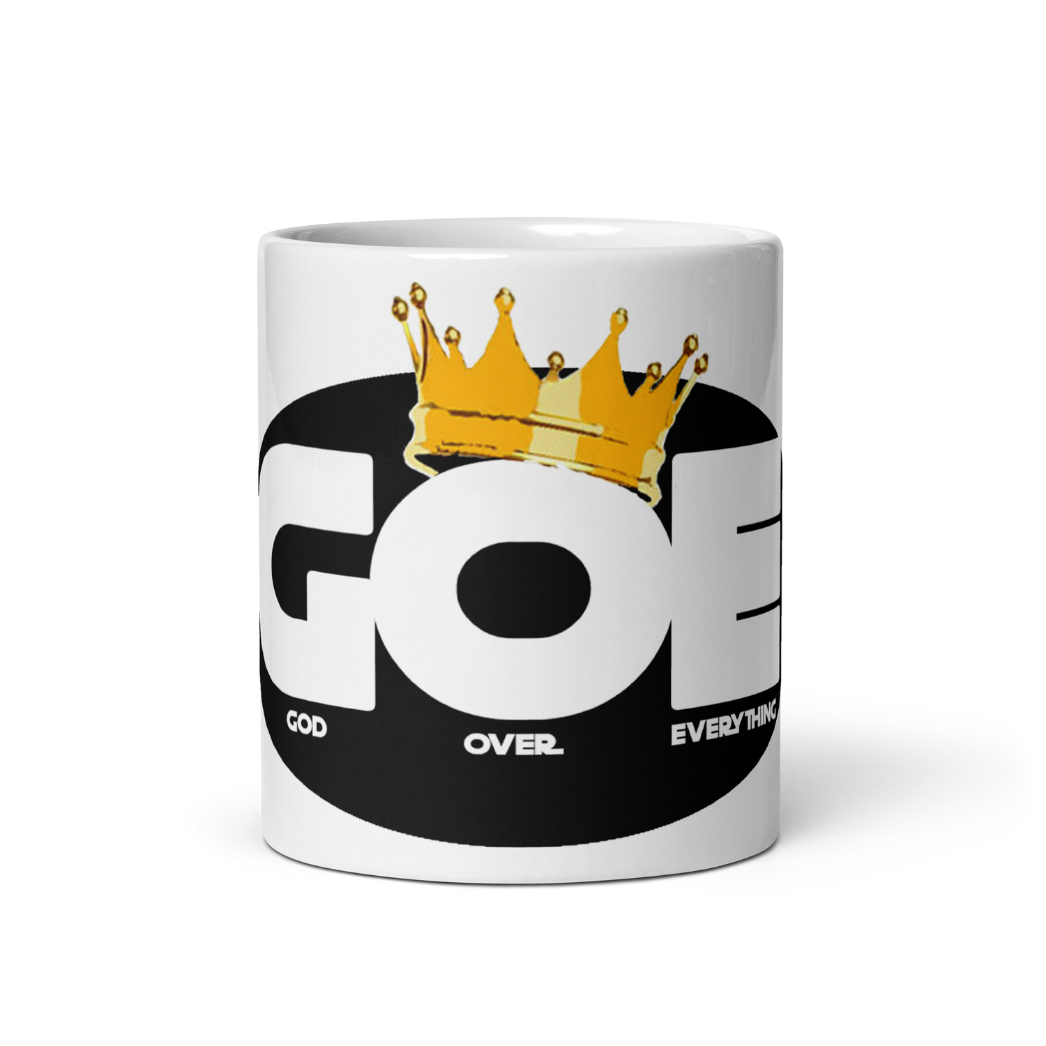 God Over Everything White glossy mug