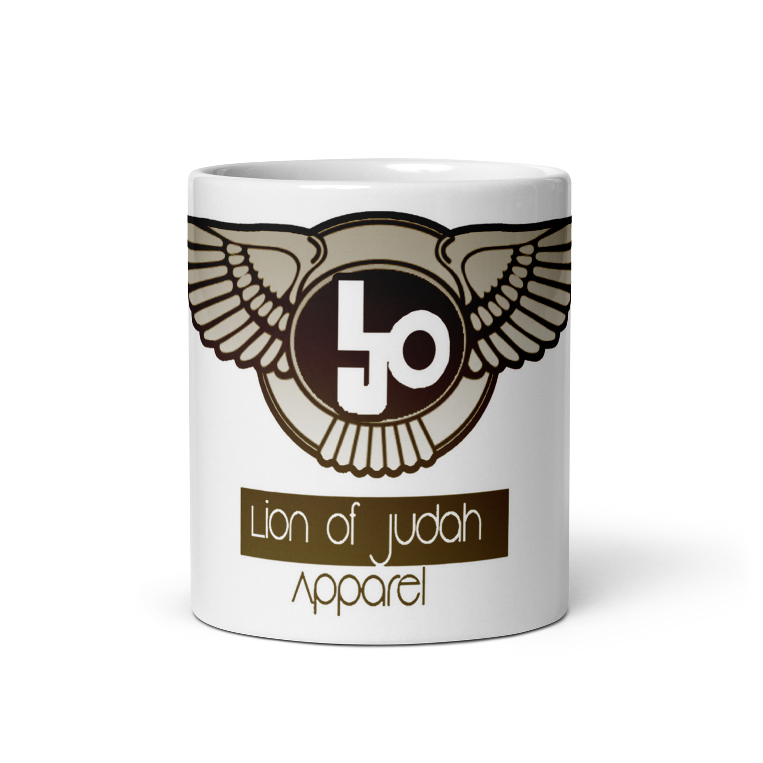 Lion Of Judah Design  Bronze Logo White glossy mug