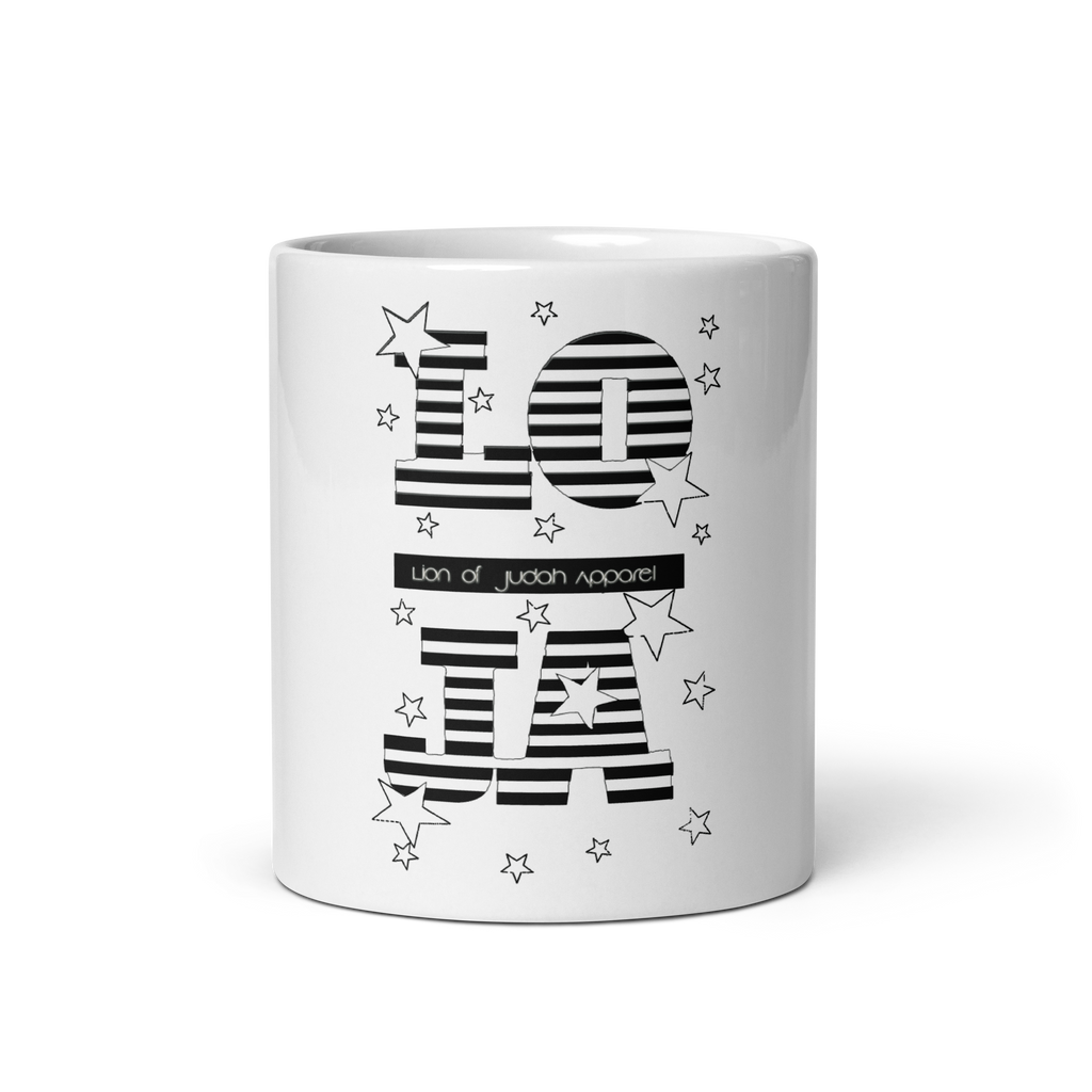 (L.OJ.A.) LION OF JUDAH APPAREL STAR DESIGN White glossy mug