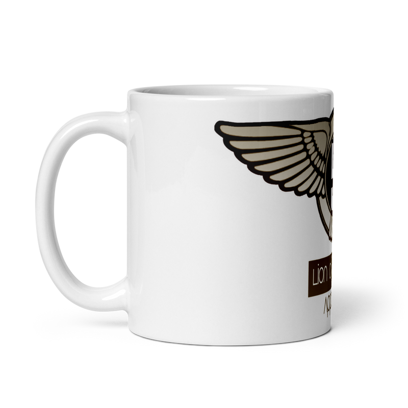 Lion Of Judah Design  Bronze Logo White glossy mug