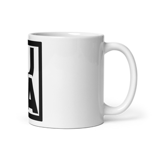 (L.O.J.A.) Lion Of Judah Apparel black new logo White glossy mug