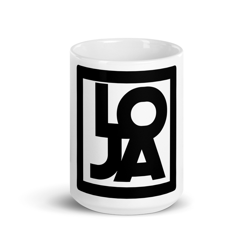 Lion Of Judah Apparel Black Logo Design White glossy mug