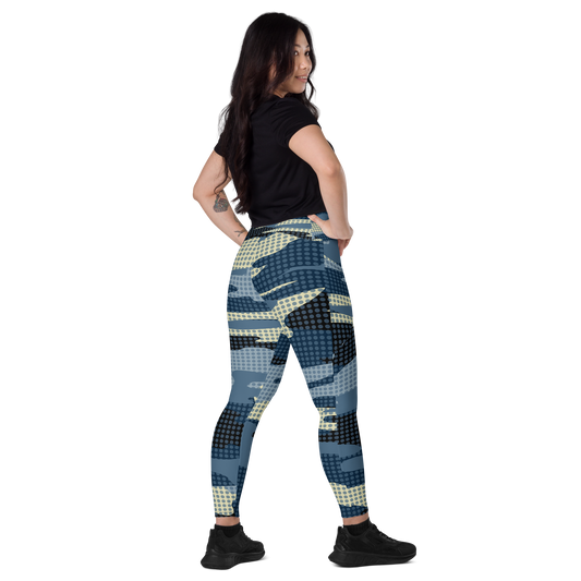 Lion Of Judah Black Logo light Blue & Dark Blue & White Camo with Dots Graphic Design V.7 Leggings with pockets