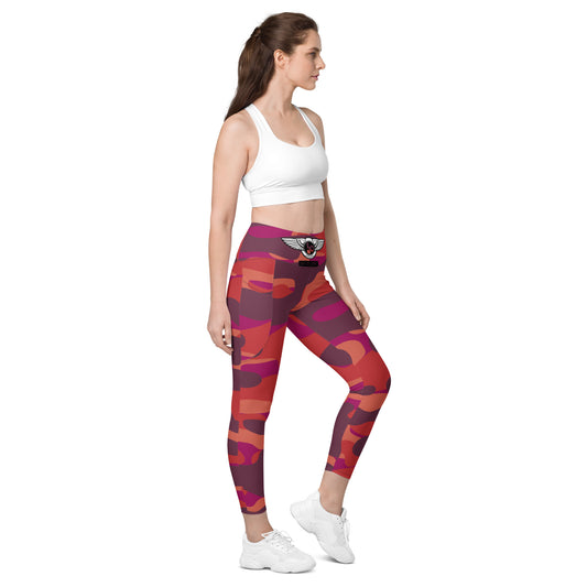 Lion Of Judah Black Logo Lion Red Camo Graphic Design V.8 Leggings with pockets