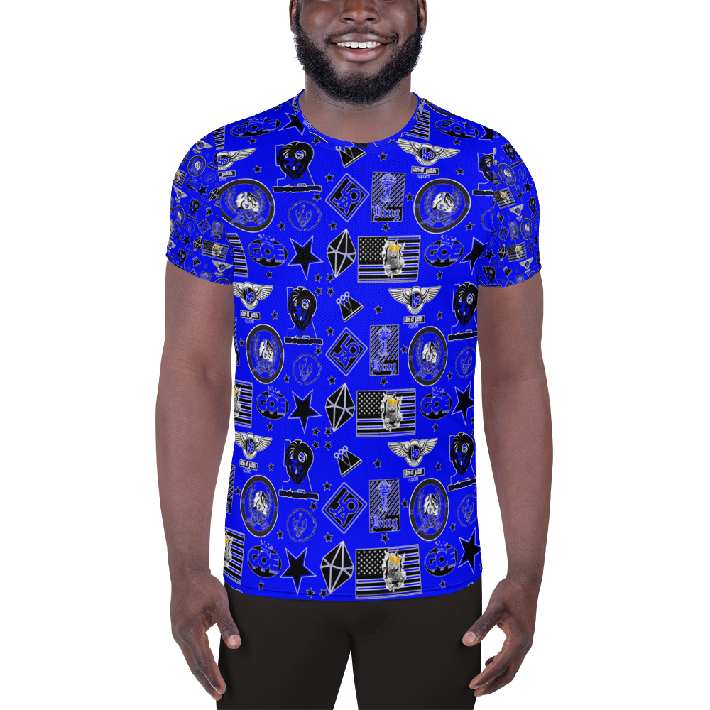 Lion Of Judah Apparel Blue Pattern Design All Over Print Men's Athletic T-shirt