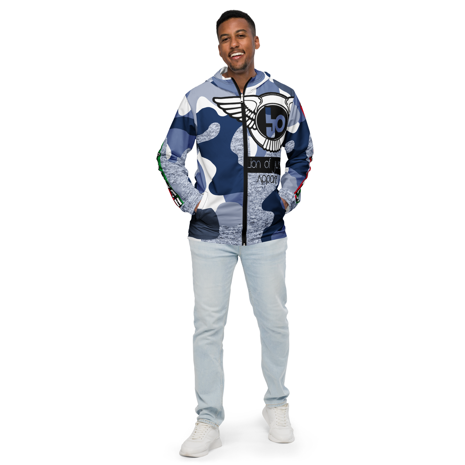 Lion Of Judah Black Logo Pattern Design Men’s windbreaker