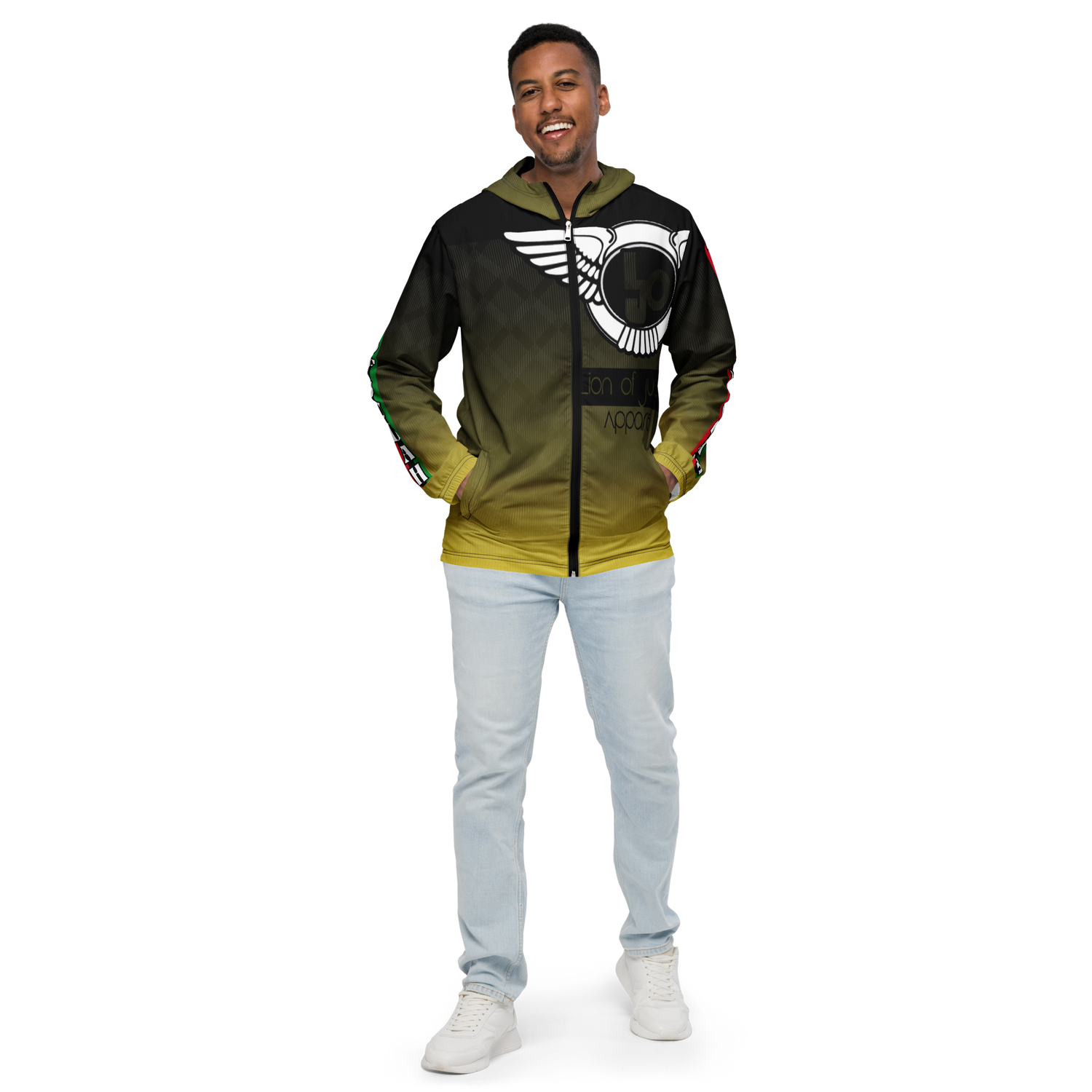Lion Of Judah Black Logo Black Yellow fade Graphic Design V.3 Men’s windbreaker