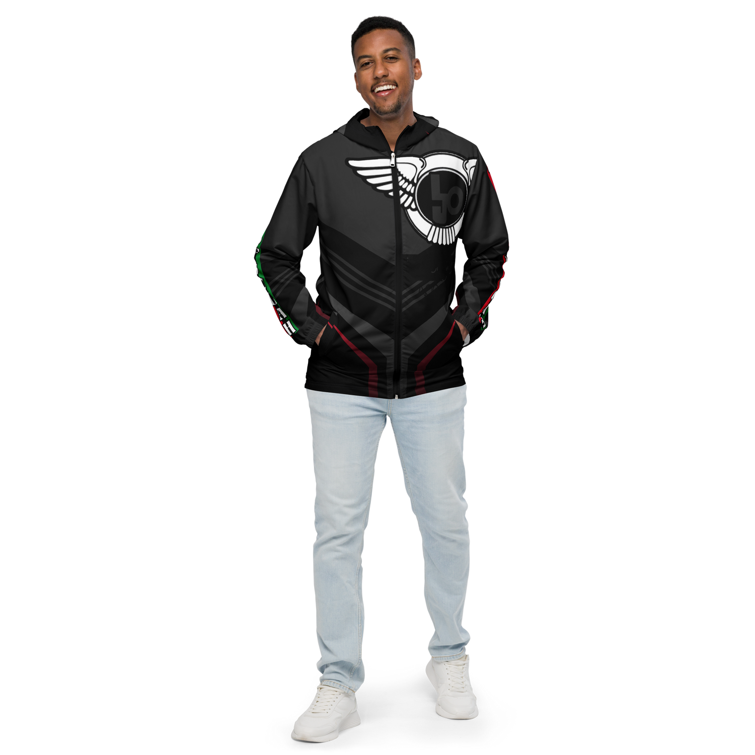 Lion Of Judah Black Logo Black V Shaped Graphic Design V.4 Men’s windbreaker