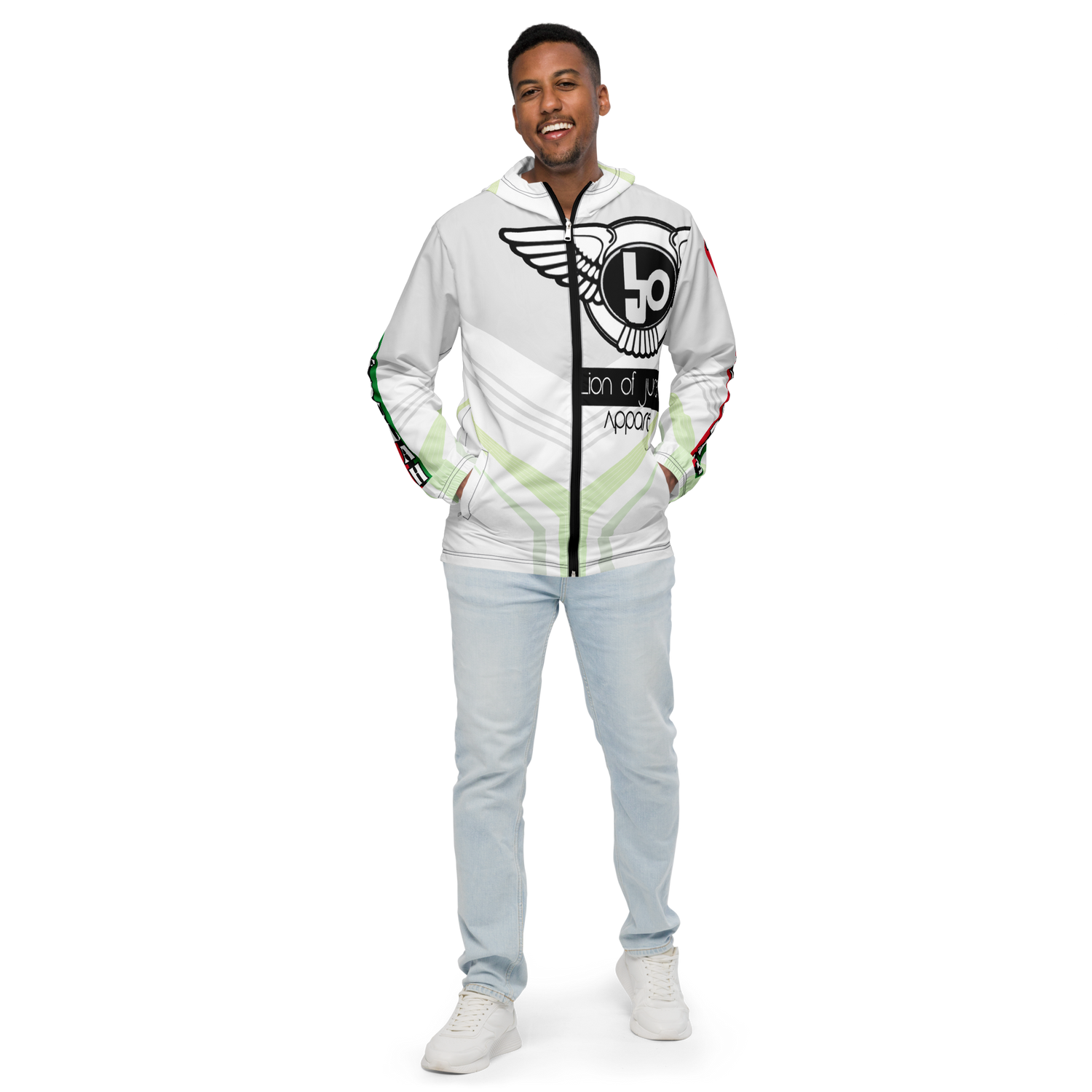 Lion Of Judah Black Logo White Yellow V Shaped Graphic Design V.6 Men’s windbreaker