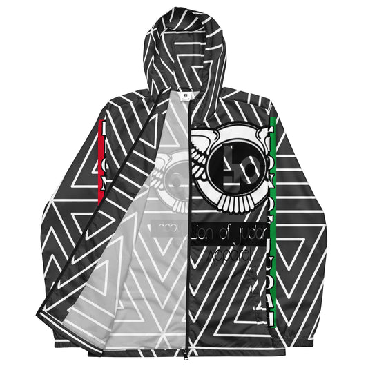 Lion Of Judah Black Logo Black with White stripe shape Pattern Design Men's Windbreaker